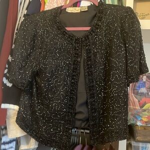 VTG Glam Black Blouse or Blazer with Sequins and Beading Detail